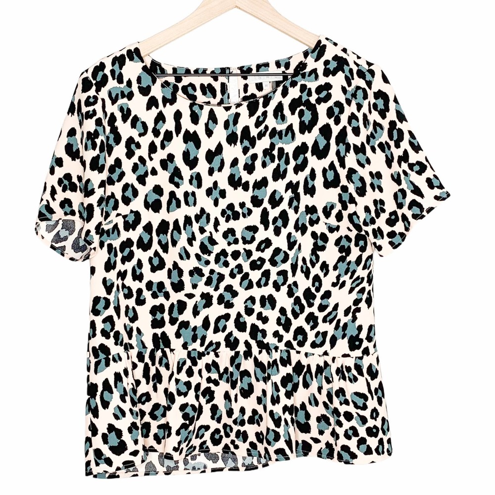 1. STATE leopard pink peplum blouse